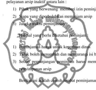 Gambar 4.2 Lembar Peminjaman Arsip