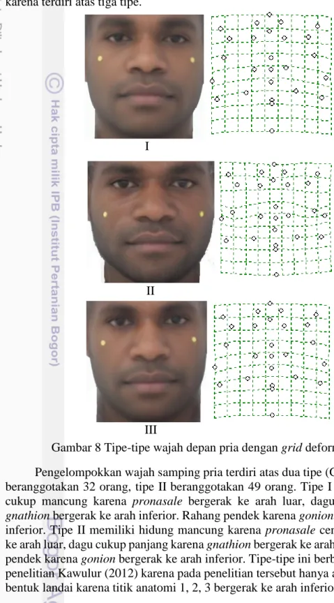 Gambar 8 Tipe-tipe wajah depan pria dengan grid deformasinya  