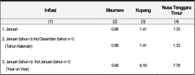 Tabel 8. Inflasi Bulanan, Tahun Kalender, Year on year   Maumere, Kupang dan Nusa Tenggara Timur Januari 2011 (2007=100) 