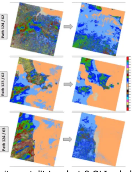 Gambar 6 sampel NBR dari citra satelit Landsat-8 OLI sebelum (kiri) dan sesudah (kanan) kejadian kebakaran hutan dan lahan