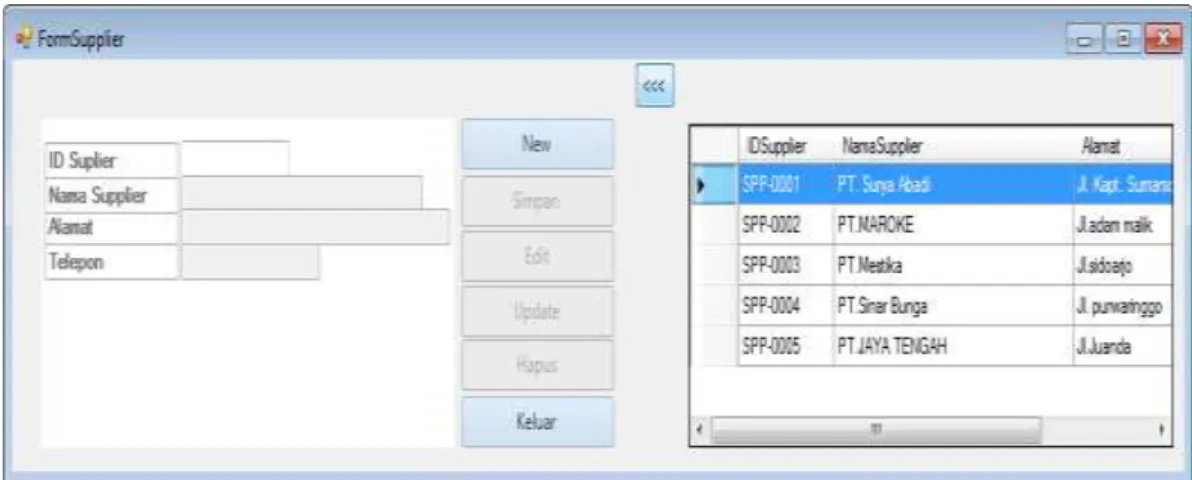 Gambar IV.5 Tampilan Form Input Data Supplier  IV.1.6. Tampilan Form Input Data Customer  