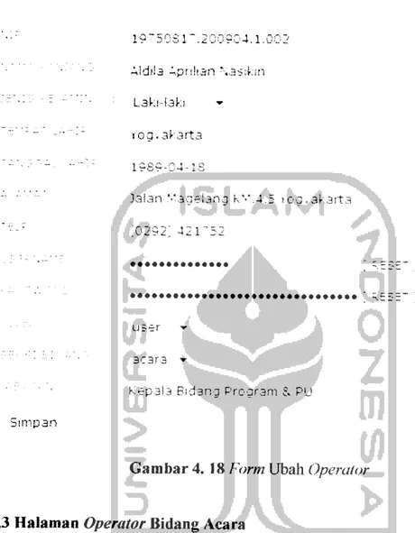 Gambar 4. 18 Form Ubah Operator
