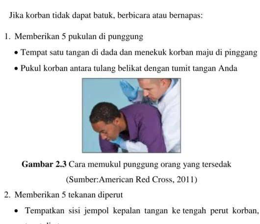 Gambar 2.3 Cara memukul punggung orang yang tersedak  (Sumber:American Red Cross, 2011) 