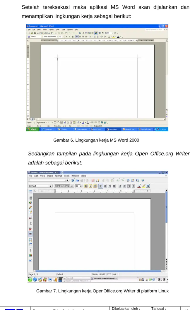 Gambar 6. Lingkungan kerja MS Word 2000 