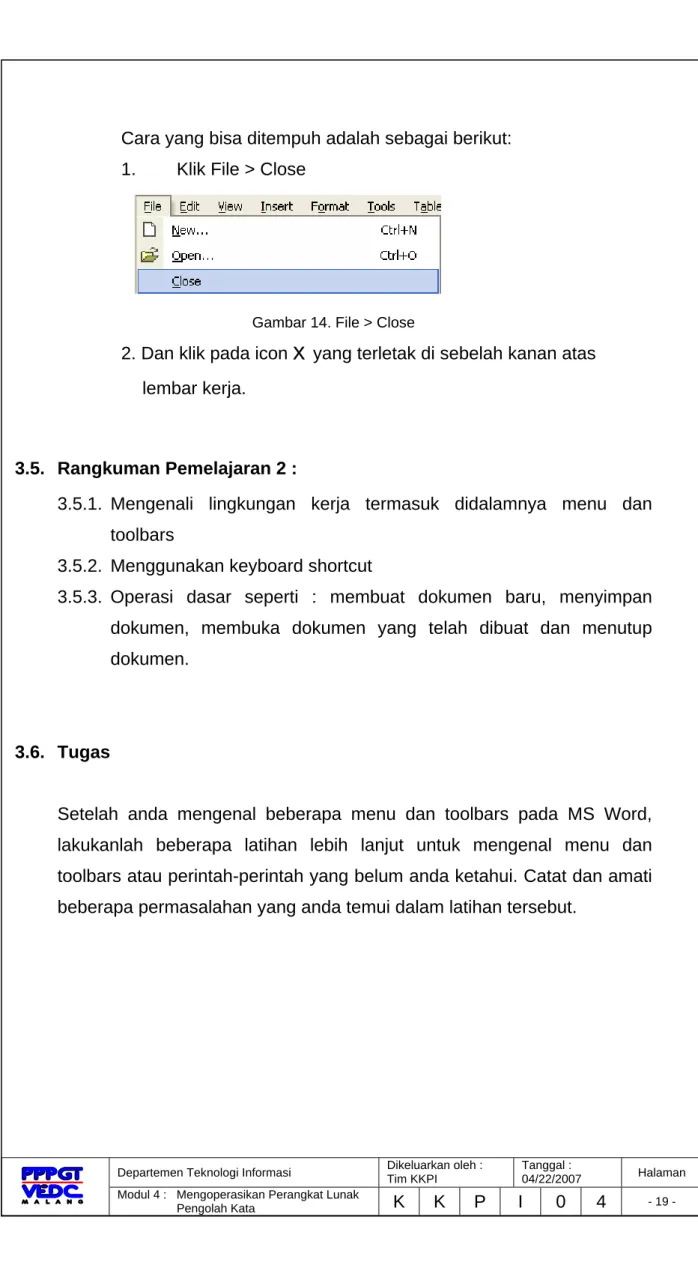 Gambar 14. File > Close 