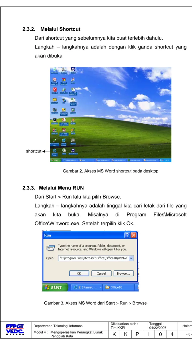 Gambar 2. Akses MS Word shortcut pada desktop 