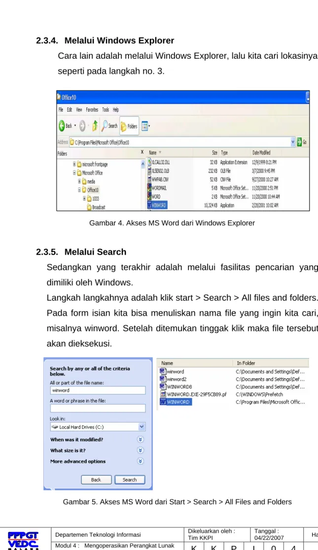 Gambar 4. Akses MS Word dari Windows Explorer 