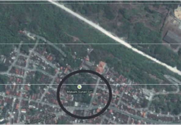 Gambar 1.  Lokasi Makam Sunan Giri di Desa Giri, Kecamatan Kebomas, Kabupaten                    Gresik Sumber: maps.google.com