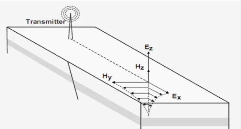 Gambar 1. Gelombang elektromagnetik untuk metode VLF (Reynolds, 1998) 
