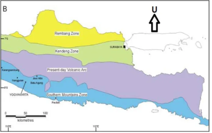 Gambar 1. Zona Stratigrafi dan Struktur Pula Jawa  Menurut van Bemmelen, 1949 (Smyth et al, 2005)