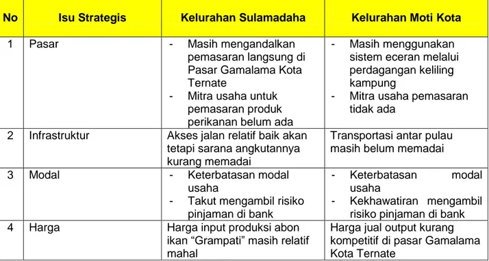 Tabel 8.  Isu-isu strategis lokal di Kelurahan Sulamadaha dan Kelurahan Moti Kota 