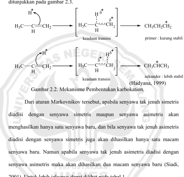 Tabel 2.1. Hasil reaksi adisi pada senyawa tak jenuh simetris atau  asimetris dengan pengadisi simetris atau asimetris 