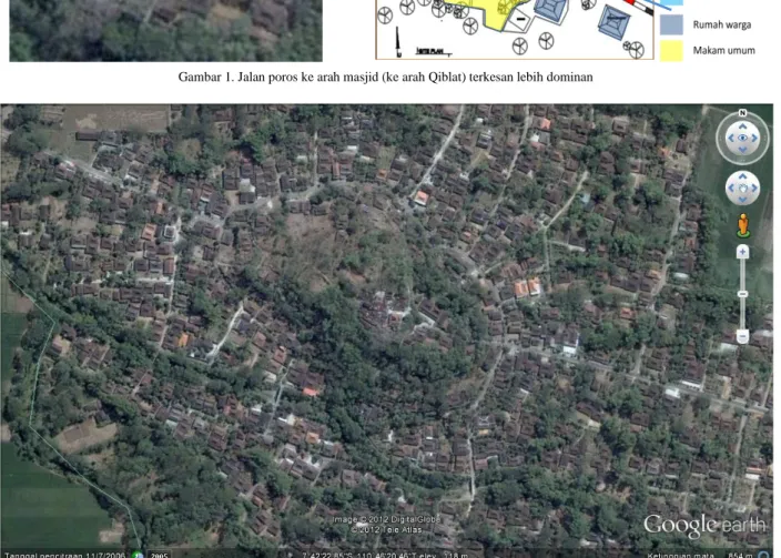 Gambar 2. Pola permukiman di Desa Majasto berpola konsentrik, rumah-rumah beorientasi ke Nggunung 
