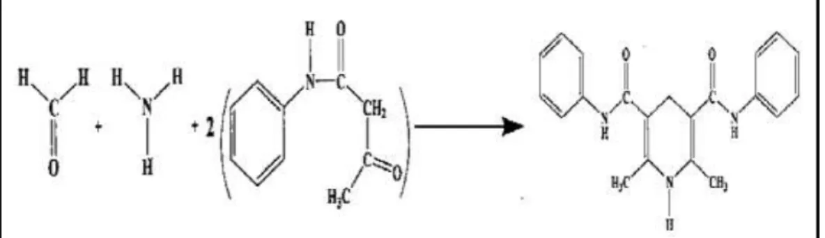 Gambar 5. Reaksi Formalin denga Reagen Nash memebntuk Diasetilhidrolutidin  yang emrupakan absorbing derivate (Li et al., 2007)