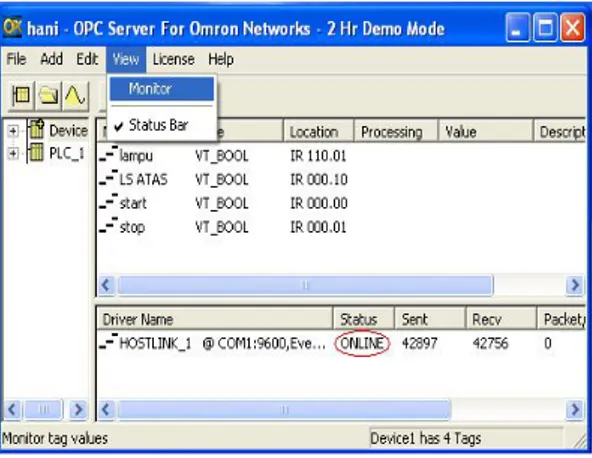 Gambar 4.3 Tampilan Online OPC Server  Pengujian program LabVIEW 