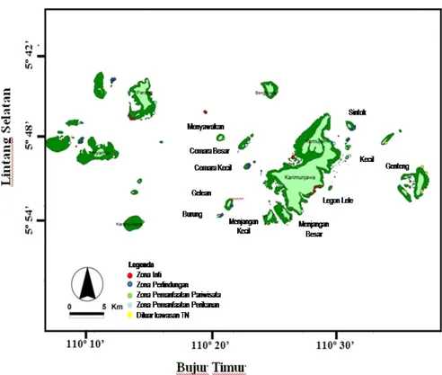 Gambar 1.  Peta menunjukkan lokasi penelitian di perairan Karimunjawa Figure 1.  Map showing sampling sites in Karimunjawa waters
