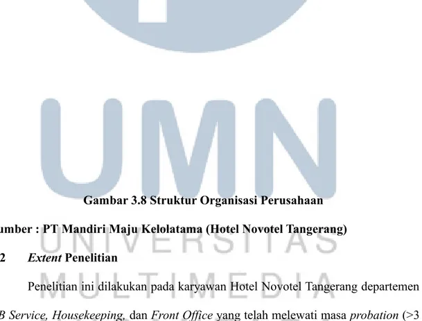 Gambar 3.8 Struktur Organisasi Perusahaan  Sumber : PT Mandiri Maju Kelolatama (Hotel Novotel Tangerang) 3.2 Extent Penelitian