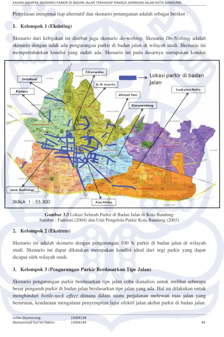 Gambar 3.3 Lokasi Seluruh Parkir di Badan Jalan di Kota Bandung Sumber : Fadriani (2004) dan Unit Pengelola Parkir Kota Bandung (2003)