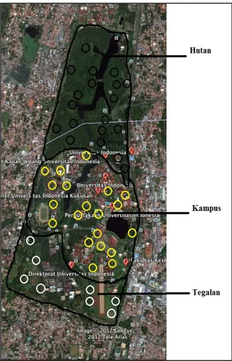 Gambar 1. Peta Universitas Indonesia &amp; Lokasi Titik  Hitung Penelitian 