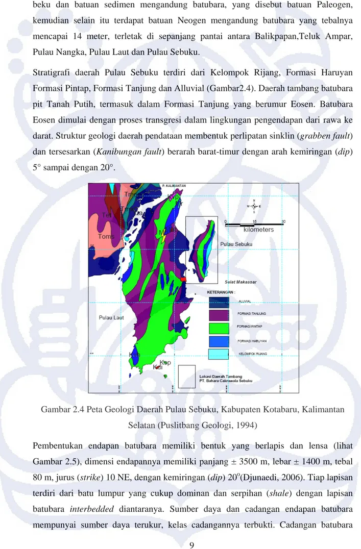 Gambar 2.4 Peta Geologi Daerah Pulau Sebuku, Kabupaten Kotabaru, Kalimantan  Selatan (Puslitbang Geologi, 1994) 