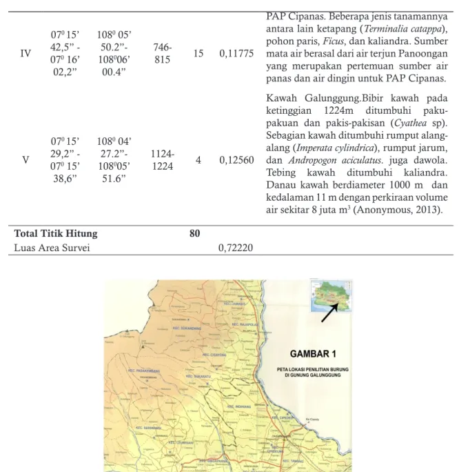 Gambar 1.  Peta lokasi kawasan hutan Wanawisata Galunggung