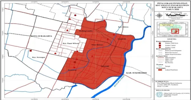 Gambar 1. Peta Lokasi Penelitian di Kecamatan Pasar Kliwon Kota Surakarta Tahun 2020 