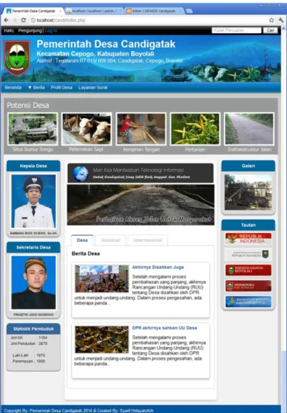 Gambar 3. Tampilan Homepage bagian front end    untuk Penduduk Member dan Publik 