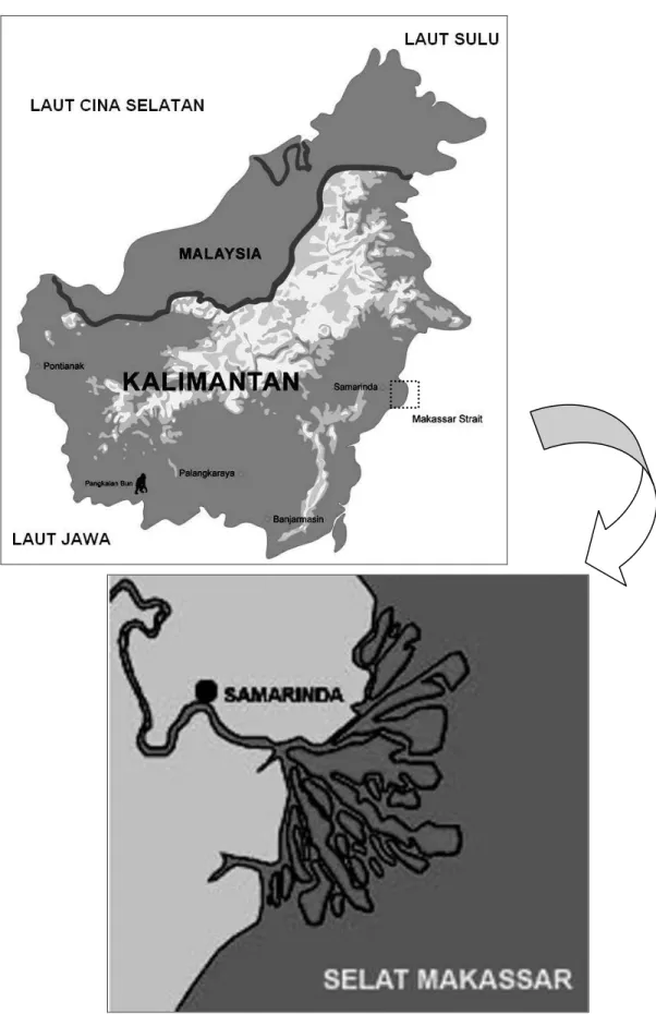 Gambar 1. Lokasi Delta Mahakam, tanpa skala (Wikipedia, 2013) 