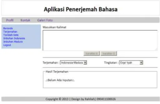 Gambar 4. Aplikasi penerjemah di localhost 