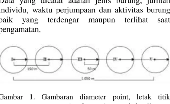 Gambar  1.  Gambaran  diameter  point,  letak  titik  pengamatan dan panjang garis imajiner 