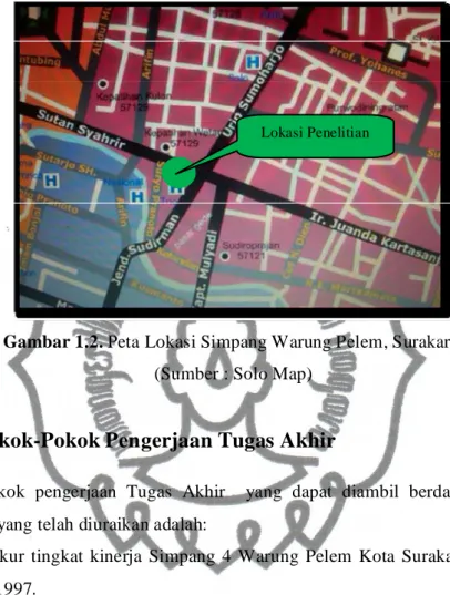 Gambar 1.2. Peta Lokasi Simpang Warung Pelem, Surakarta  (Sumber : Solo Map) 