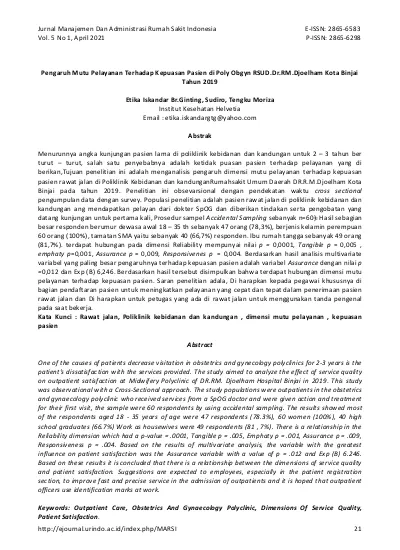 Jurnal Manajemen Dan Administrasi Rumah Sakit Indonesia E-ISSN: Vol. 5 ...