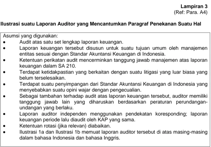 Ilustrasi 1a dan Ilustrasi 1b memuat laporan auditor tersebut di atas masing-masing  dalam bahasa Indonesia dan bahasa Inggris