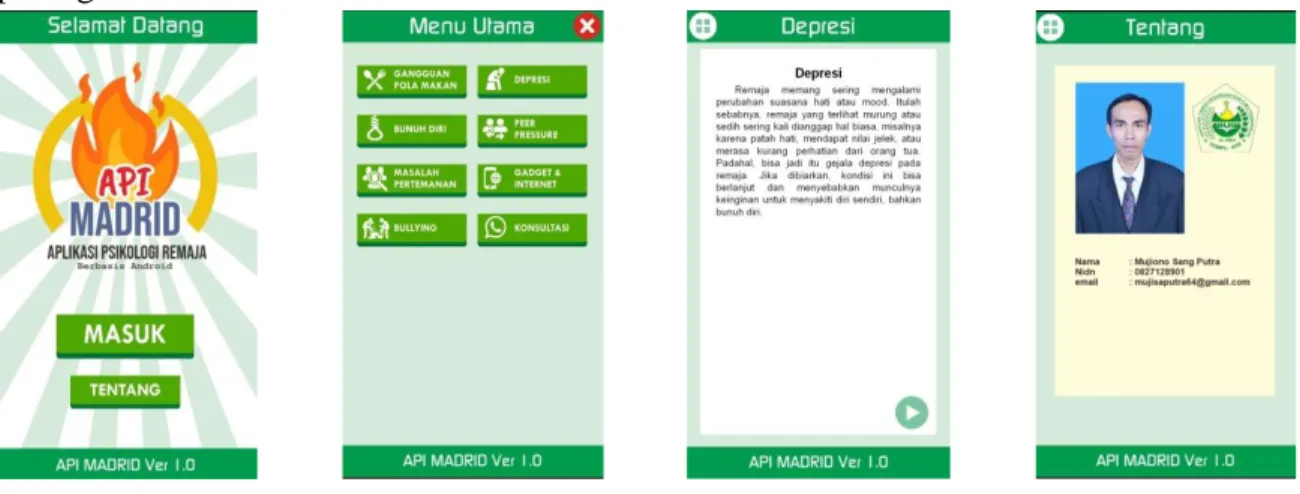 Gambar 4. Hasil desain interface aplikasi API MADRID 