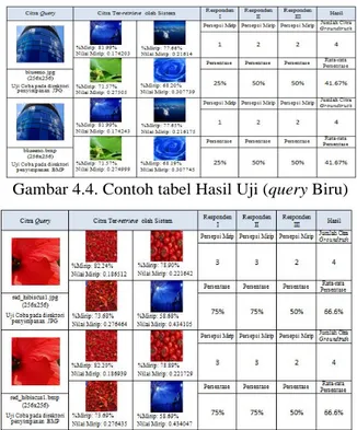 Gambar 4.4. Contoh tabel Hasil Uji (query Biru) 