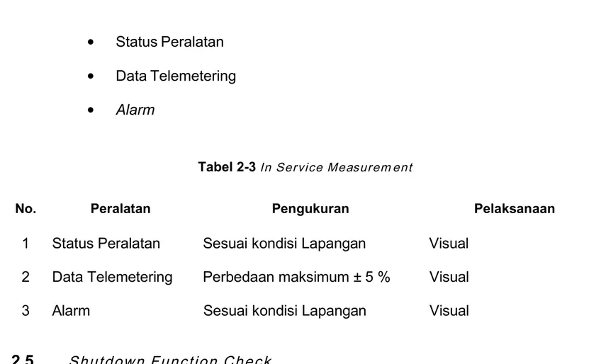 Tabel 2-3 In Service Measurem ent 