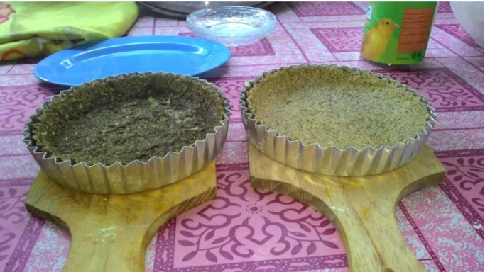 Gambar 1.1 Wadah/piring ramah lingkungan berbahan dasar tepung sagu dan kulit kacang  hijau (kiri) 