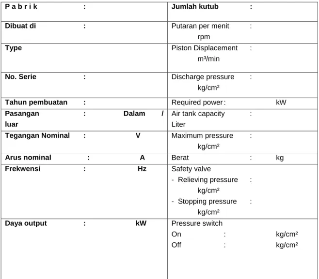 Tabel 1.2.  Data-data teknis kompresor utama 