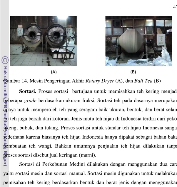 Gambar 14. Mesin Pengeringan Akhir Rotary Dryer (A), dan Ball Tea (B) 