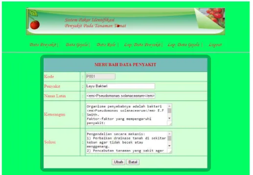 Gambar IV.9. Tampilan Form Edit Data Penyakit 