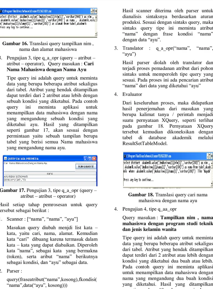 Gambar 16. Translasi query tampilkan nim ,  nama dan alamat mahasiswa 