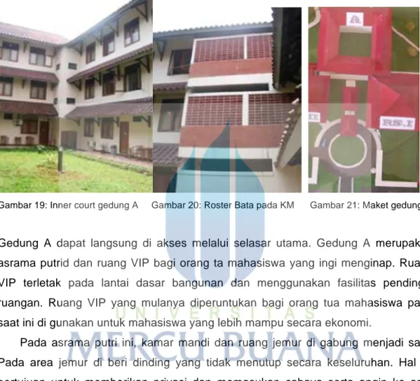 Gambar 19: Inner court gedung A     Gambar 20: Roster Bata pada KM      Gambar 21: Maket gedung A