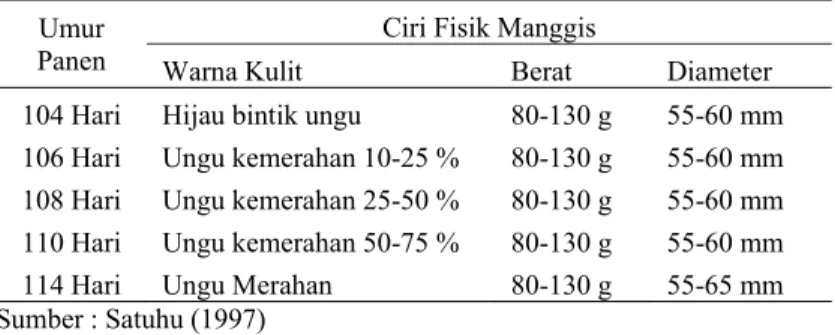 Tabel 2. Tingkat Kematangan Buah Manggis  Umur 
