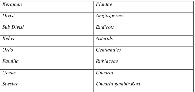 Tabel 2.1. Taksonomi Tanaman Gambir (Keplinger, 1999) 