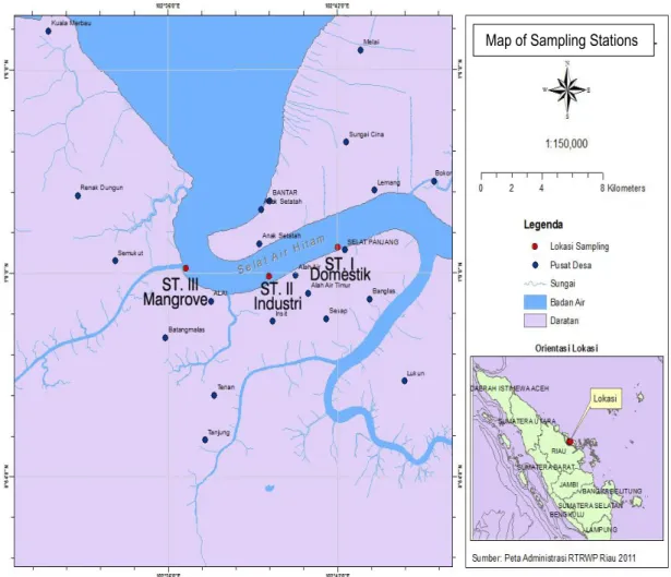 Figure 1. Map of Sampling Stations in Selat Air Hitam of Meranti District. 