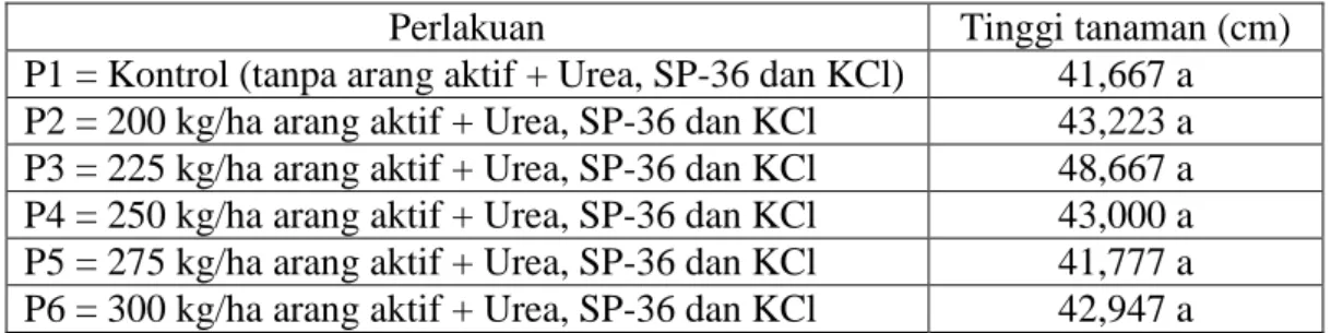 Tabel 1.    Rerata tinggi tanaman cabai rawit pada umur 12 MST (Minggu Setelah  Tanam) 