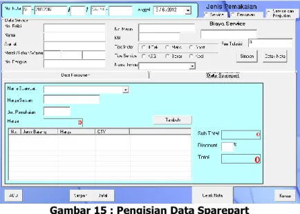 Gambar 15 : Pengisian Data Sparepart 