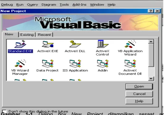 Gambar 1-1  Dialog  box  New  Project  ditampilkan  sesaat  anda                           menjalankan Visual Basic 6