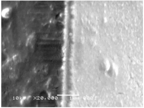 Gambar 11. Foto pengukuran SEM-penampang  lapisan tipis  CoNiFe/Si dengan perbesaran  20.000 kali dengan waktu deposisi 90 menit