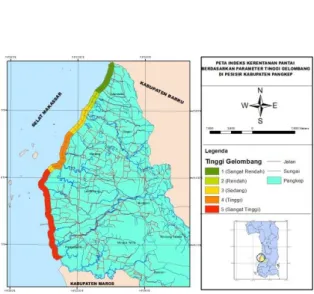 Gambar 6. Peta Indeks Kerentanan Pantai  Berdasarkan Parameter  Tinggi Gelombang  Signifikan Di Kabupaten Pangkep 